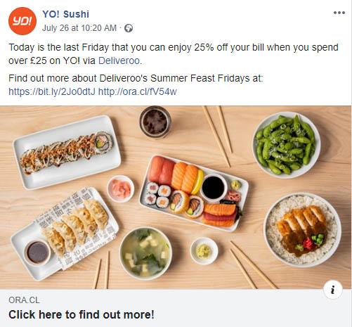 Yo! Sushi Deliveroo discount offer